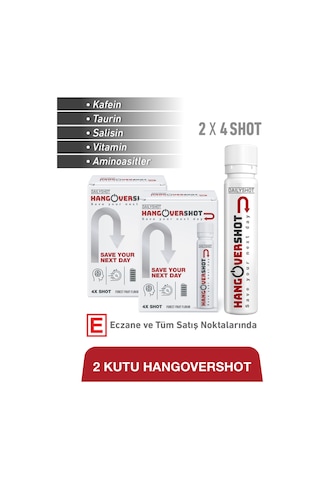 Hangovershot Kafein, Taurin, Vitamin Ve Aminoasitler İçeren Gıda Takviyesi 2x4 Shot