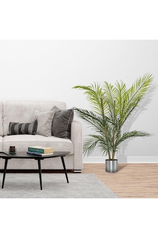 Yapay Çiçek Areka Ağacı Palmiye Ağacı Bambu Saplı Gümüş Saksılı S