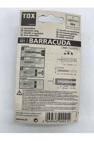 Tox Barracuda Plastik Dübel 5X25 Mm 36 Adet