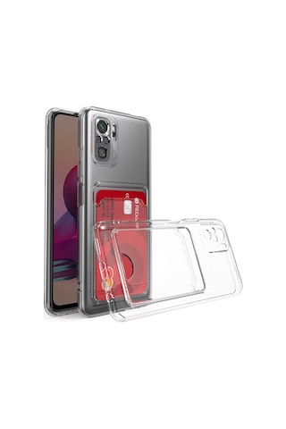 Redmi Note 10 Kılıf Kartlıklı Şeffaf Tchs Setra Clear Silikon Kapak - Renksiz Renksiz