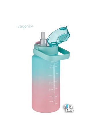 Vagonlife 1500ml -yenilenen Renkler- Pipetli/pipetsiz Kullanım Çift Renk Softtouch Motivasyon Matarası Çıkartma Hed Genel