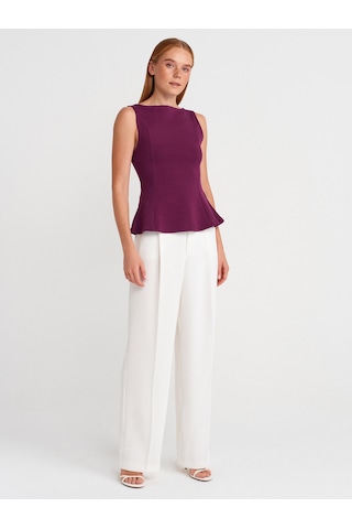 Dilvin 21001 Kayık Yaka Peplum Top-mor Mor