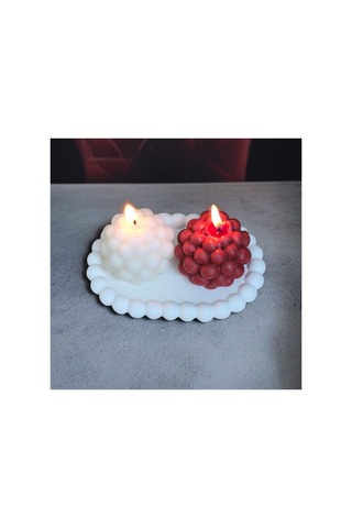 Romantik Bubble Mum İkili Set Kırmızı Beyaz Renkli El Yapımı Mumlar
