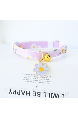 Hombey Kedi Köpek Çiçek Desenli Zilli Pet Kolye, Güvenli Kilitli, Çift Katlı Geliştirilmiş Model, Mor, S Boy 18-30cm