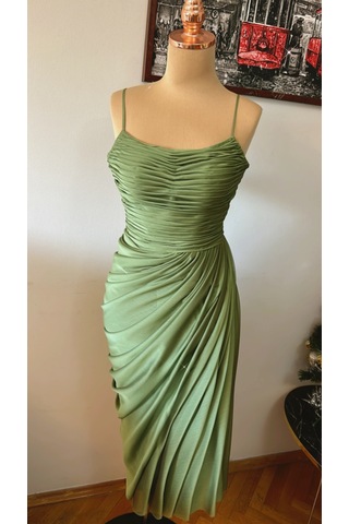 Chica Rosa Fashion Drapeli Haki Midi Elbise