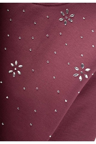 Taş Detaylı Sweatshirt 4-12 Yaş Mürdüm MÜRDÜM