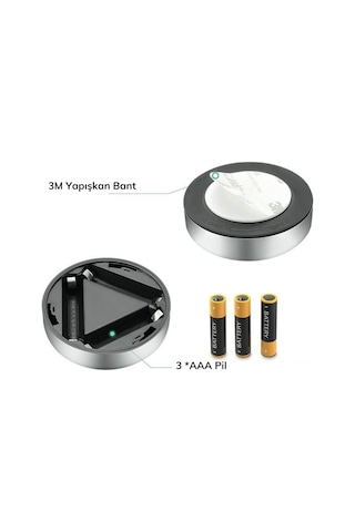 Buffer Kablosuz Spot Pilli Dokunmatik Led Lamba 3 Ledli Dolap Lambası Renkli