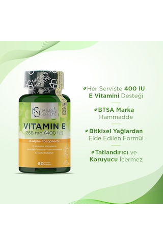 Nature's Supreme Vitamin E 400 IU 60 Kapsül