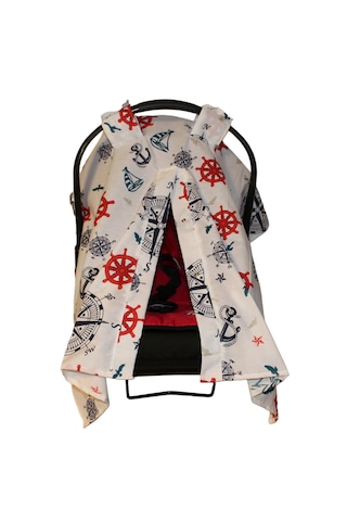 Denizci Temalı Bebek Puset Örtüsü Çapa & Dümen Desenli Çıt Çıtlı Puset Örtüsü Açık Mavi