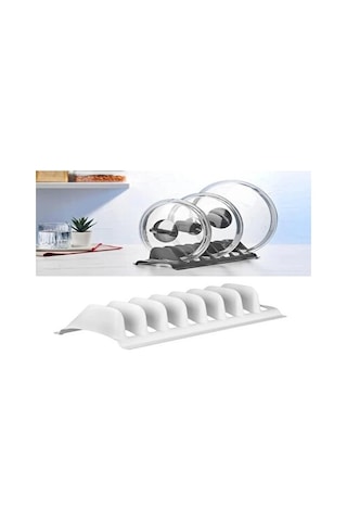 Beyaz - 2 Adet 8 Bölmeli Tencere Kapak Rafı - Simple Tabaklık - Kapak Organizeri - Elm-01-768409 Renkli