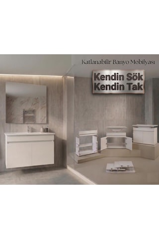 Creavit Flexio 80 Cm Katlanabilir Banyo Dolabı Beyaz Set