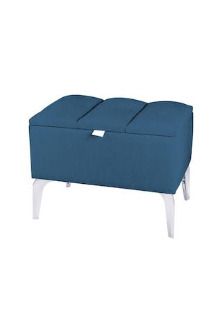 Vetra Mini Royal Mavi Kumaş Sandıklı Dekoratif Puf&bench-dilimli Model-gümüş Ayak-modern Puf
