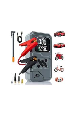 Ally St-9654 Taşınabilir Göstergeli Araç Lastik Şişirme Ve Starter Akü Takviye Seti