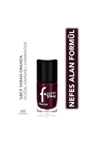 Flormar Good Vibes Yüksek Pigmentli & Parlak Bitişli Nefes Alabilen Oje 002 Sweet Mulberry
