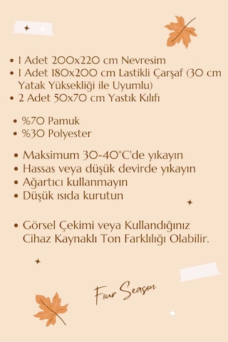 Çift Kişilik Lastikli Çarşaflı Nevresim Takımı Pamuklu Four Season Bej Gri Çok Renkli