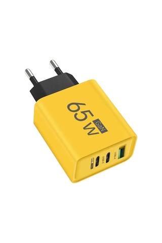 Dofolink 65w Hızlı Şarj Cihazı, 1u+2pd Çoklu Usb-c/usb Port, Avrupa Standartı, İphone Ve Android Uyumlu, Sarı