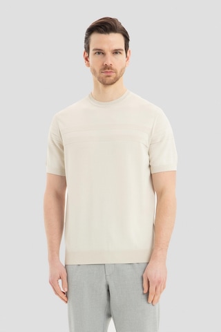 Sabri Özel Erkek Bej Dar Kesim Slim Fit Viskon Jakarlı Triko Bisiklet Yaka Tişört
