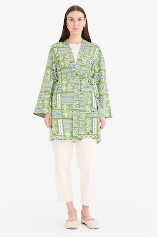 Defacto Relax Fit Bisiklet Yaka Desenli Viskon Kimono E7262ax25smgn706 Yeşil