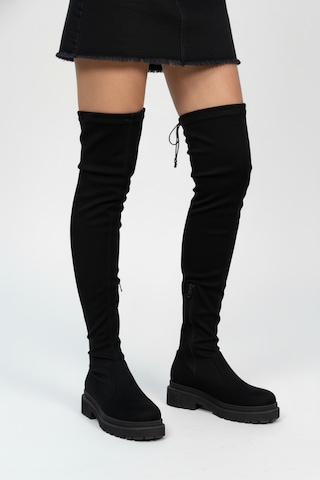 Fox Shoes V7263253 Siyah Süet Streç Kadın Çizme Siyah