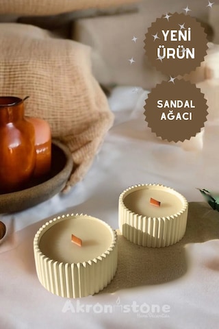 Kase İçinde 2'li Sandal Ağacı Kokulu Mum Set Çok Renkli