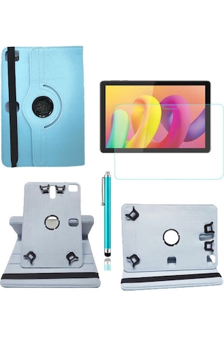 Tcl Tab 10l 10.1" Uyumlu Kılıf 360 Dönerli Unıversal Standlı Kılıf + Nano Ekran Koruyucu + Kalem Mavi