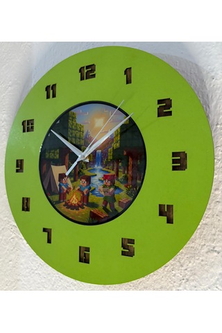 Kişiye Özel İsimli Bloklu Dünya Tasarımlı Duvar Saati Epoksi Dolgulu Resimli & Rakamlı 35 Cm Açık Yeşil