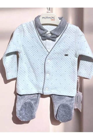 Miomini Baby Erkek Bebek Kapitone Patikli Papyonlu 2 Li Takım-14949 Mavi