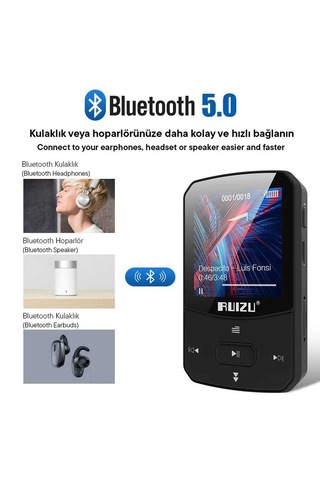 Ruizu X52 Mp3 Çalar Bluetooth 5.0 8gb Fm Radyo Pedometre Saat