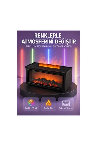 Astraltech Şömine Görünümlü Hava Nemlendirici Renkli Led Işıklı Aroma Difüzörü