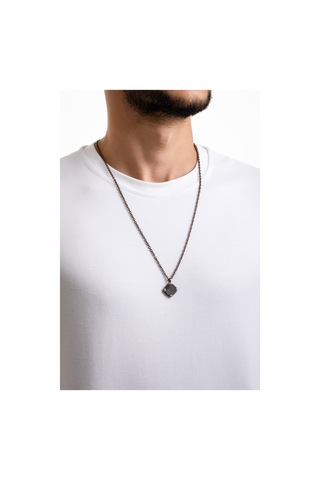 Karbon Fiber Detaylı 65 Cm Çelik Kolye Kahverengi