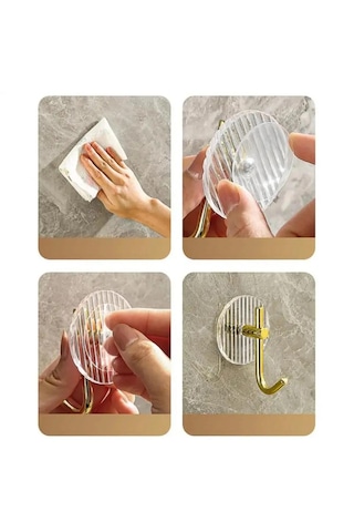 Mutfak Banyo Düzenleyici Gold Detay Yapışkanlı Kristal Askı 3 Adet Şeffaf