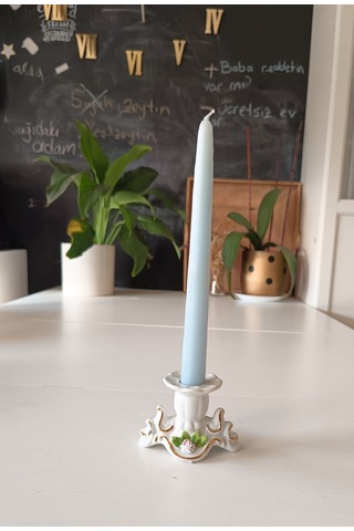İkili Şamdan Mum 2x25cm Mavi