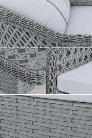Niron Grand 3'lü Rattan Alüminyum Bahçe Oturma Grubu Gri - Temperli Cam Set 3+1+1+puf