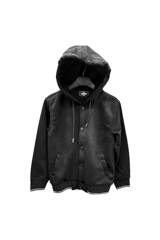 Erkek Çocuk Çıt Çıt Düğmeli Nubuk Kapüşonlu Hırka-12985-siyah