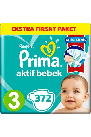 Prima Bebek Bezi Beden:3 (6-10Kg) Midi 372 Adet Ekstra Fırsat Pk