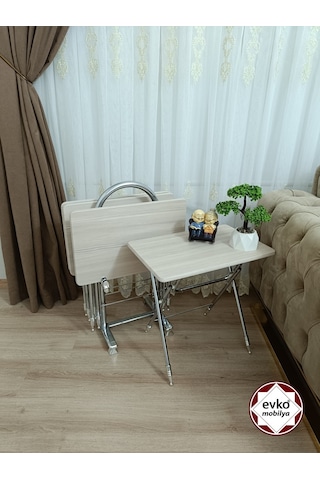 Evko Mobilya Çanta Zigon Sehpa, 4'lü Sehpa, Zigon Sehpa, Servis Sehpası, Mdf Mebran Sehpa, Katlanır Sehpa