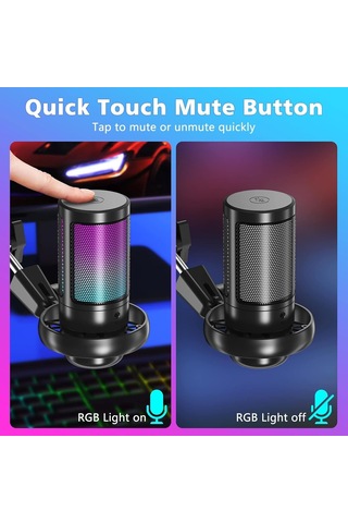Profesyonel Rgb Oyuncu Mikrofonu, Pürüzsüz Net Ses Performanslı Otomatik Değişen Rgb Işıklı Akrobat Ayarlanabil