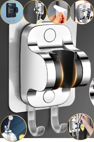 Duş Başlık Tutucu Yapışkanlı Duş Başlığı Tutucu Ayarlanabilir Duş Başlığı Tutucu Delme Gerektirmez Gri - Gümüş