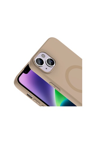 Apple iPhone Uyumlu 13 Kılıf M-safe Şarj Özellikli Zore Aris Silikon Kapak - Krem
