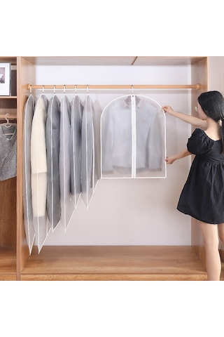 Kıyafet Asma Fermuarlı Tarzda Ev Elbiseleri, Takım Elbiseler, Çantalar, Kalınlaştırılmış Asma Peva Şeffaf Kıyafet Depolama Torbaları, Toz Örtüsü 60 120 Fermuarlı 5 Parça 60 120 Fermuar