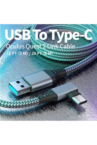 Ruicoo Vr Gözlük Bilgisayar Oyunu İçin Dayanıklı Usb-c Kablosu, 3 Metre, Gri Renk