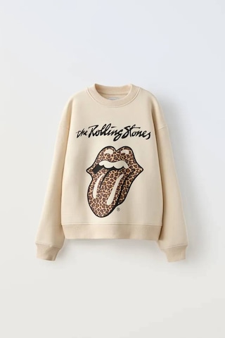 Kız Çocuk Yeni Sezon Leopar Desen Açık Kahve - Bej Renk Rolling Sweatshirt Krem