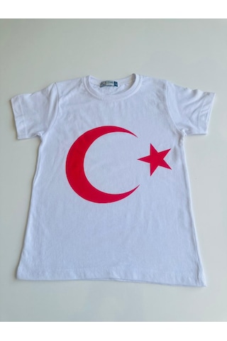 Gala Ay Yıldızlı Türk Bayraklı Tişört Unisex Beyaz