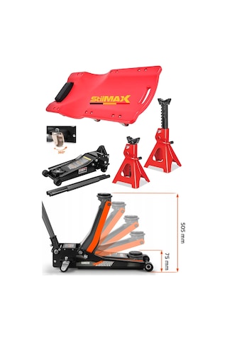 Stilmax St3gr 3ton Çift Piston Kriko Ve Sehpa Seti Güçlü, Düşük Profil + Tamirci Kızağı
