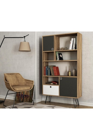 Dekorister Exclusive Karamel Kitaplık Ceviz-Antrasit