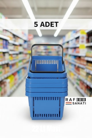 5 Adet / 22 Litre Plastik Market Alışveriş Sepeti Profesyonel Market Mağaza El Sepeti Mavi