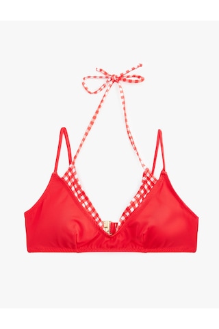 Koton Koton X Sibil Çetinkaya - Katmanlı Pötikareli Halter Yaka Bikini Üstü Kırmızı 6sak10247mm