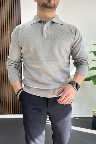 Edwox Erkek Düğmeli Polo Yaka Kazak Gri Edw231 Gri