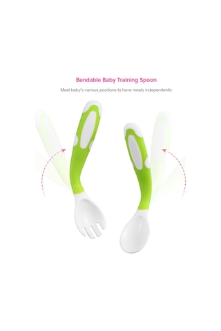 Moveevo Bebek Yeme Eğitimi Kaşığı Çatal Seti, Pp+tpe Malzeme, Saklama Kutusuyla, Yeşil Xls08 Çok Renkli