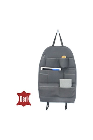Oto Araç İçi Koltuk Arkası Düzenleyici Organizer Çanta Çok Cepli Uzun Ömürlü Yıkanabilir 66x45 Cm Deri Gri 1 Adet